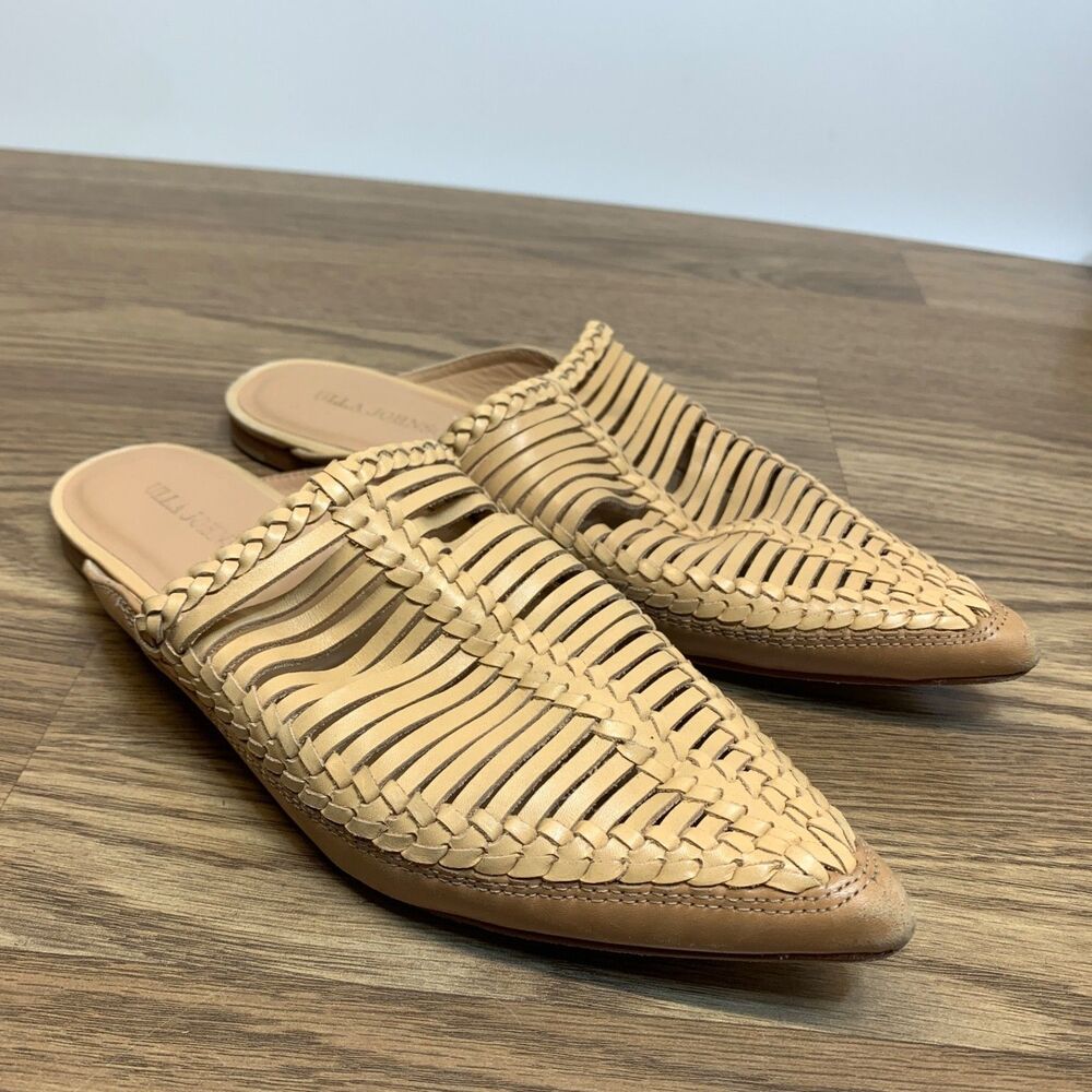 Ulla Johnson | Jana Babouche Leather Pointed Toe Mules Slides Shoes Nude Sz 40
